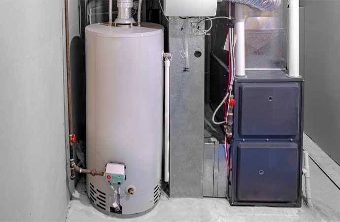 High-efficiency home furnace paired with a residential gas water heater.