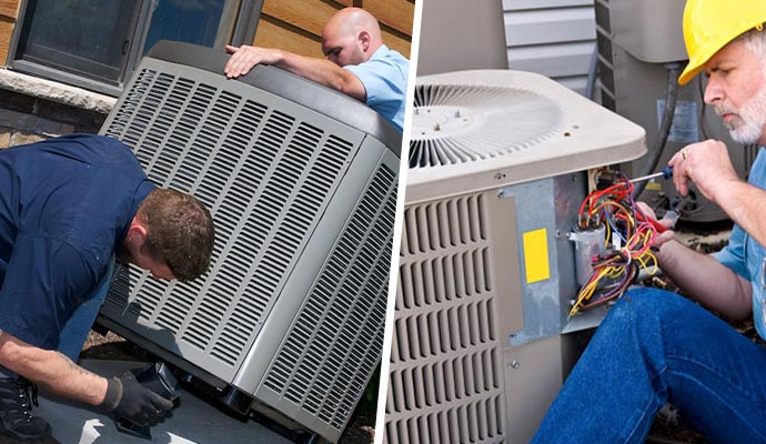Collage of AC installation and repair