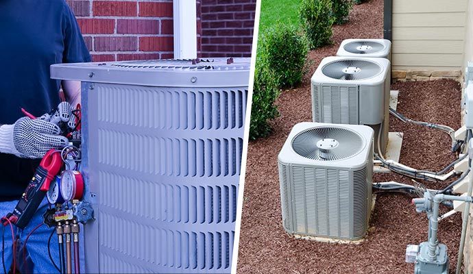 Collage of AC maintenance and geothermal AC system