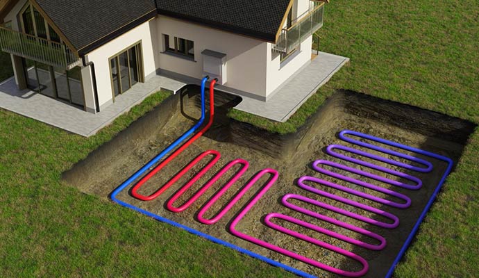 Illustrative view of installed loop geothermal unit