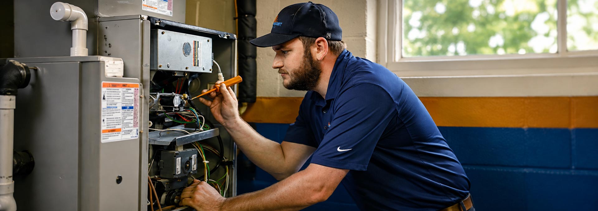 Technician repairing a heating system