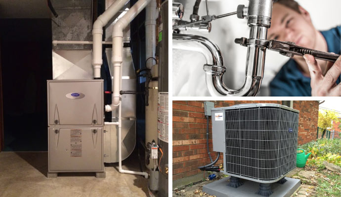 collage of heating, cooling, and plumbing