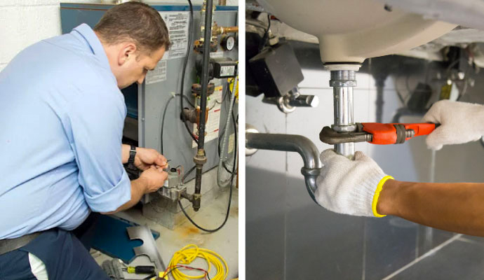 Collage of heating system repair and plumbing service