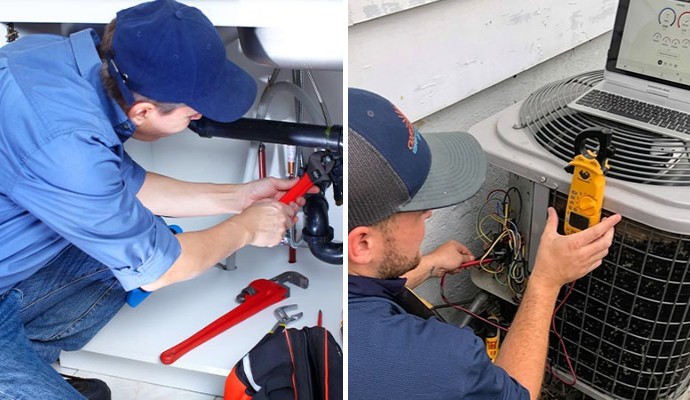 Collage of plumbing and HVAC service by Choice Comfort professionals
