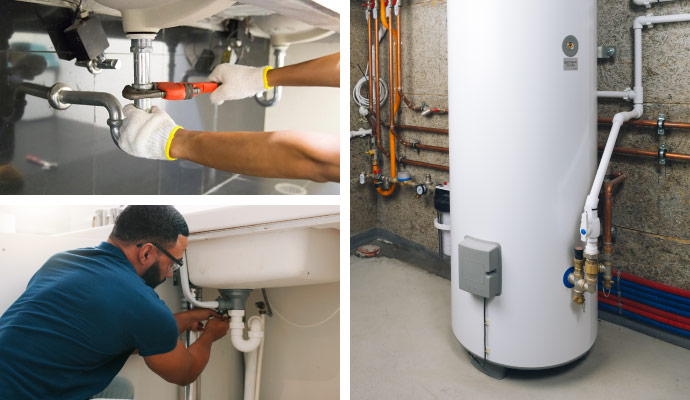 Collage of plumbing repair, maintenance, and hot water heater