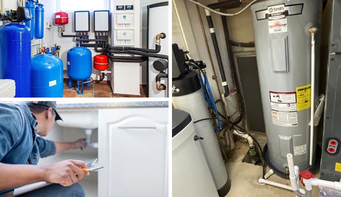 Collage of plumbing repair services and water treatment