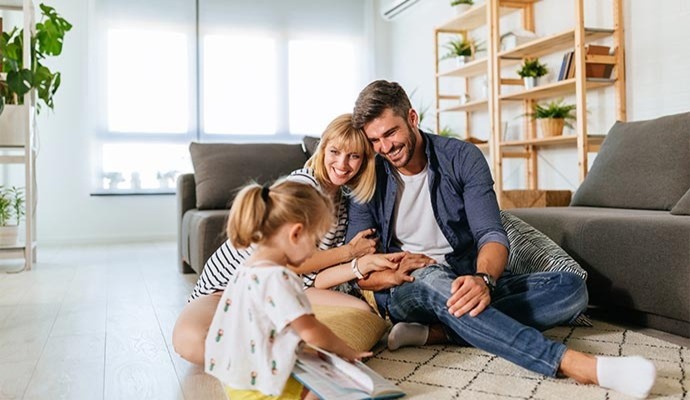 Family enjoying in a clean room