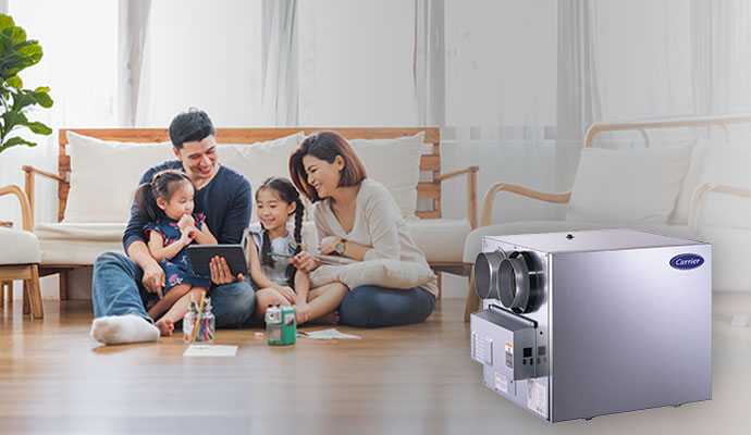 Happy family with carrier ventilator