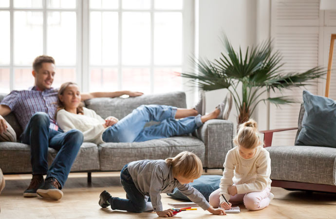 happy family, kids playing