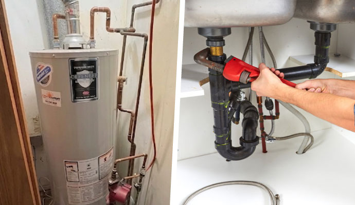 Collage of water heater and plumbing service