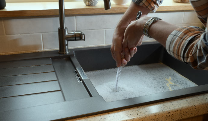 expert plumber fixing clogged sink