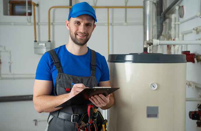 worker checking heating system