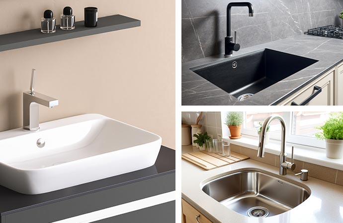 Top mount, undermount and stainless steel sink